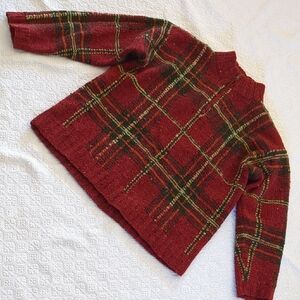 Lauren Ralph Lauren Red Quarter Zip '90s Hand Knit Plaid Sweater Academia